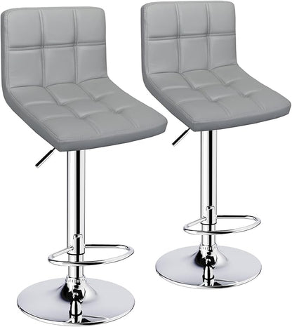 ERGOSEAT Bar Stools Set of 2,Armless Adjustable Swivel Barstools with Back,6-Squares Double Needle PU Leather Counter Height Bar Stools for Kitchen Island,Light Gray