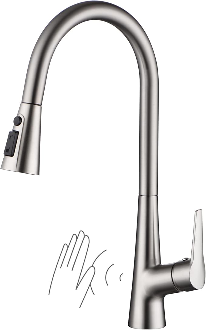 sumerain Motion Sensor Activated Kitchen Sink Faucet with Pull Down Sprayer, Brushed Nickel Touchless Kitchen Faucet Smart Hands Free