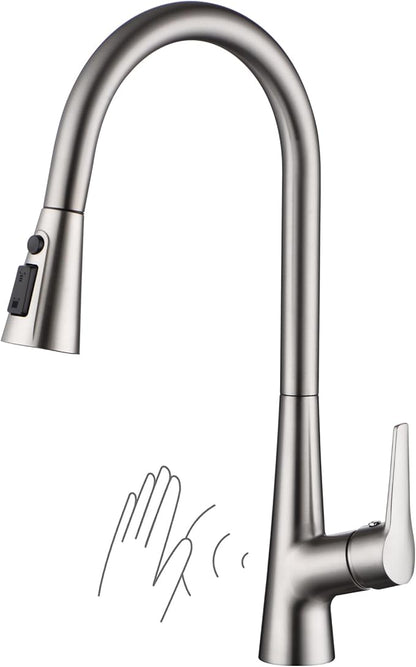sumerain Motion Sensor Activated Kitchen Sink Faucet with Pull Down Sprayer, Brushed Nickel Touchless Kitchen Faucet Smart Hands Free