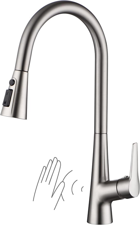 sumerain Motion Sensor Activated Kitchen Sink Faucet with Pull Down Sprayer, Brushed Nickel Touchless Kitchen Faucet Smart Hands Free