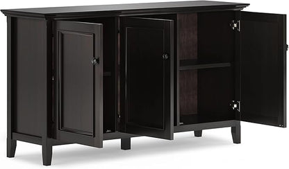 SIMPLIHOME Amherst 60-inch Wide Solid Wood 3-Door Storage Cabinet in Hickory Brown, Transitional-Style Buffet Sideboard for Living Room, Dining Room or Entryway