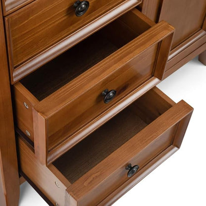SIMPLIHOME Amherst 37-inch Wide Solid Wood Transitional-Style Storage Cabinet in Light Golden Brown, Cabinet with 4 Drawers and Adjustable Shelves for Living Room or Entryway