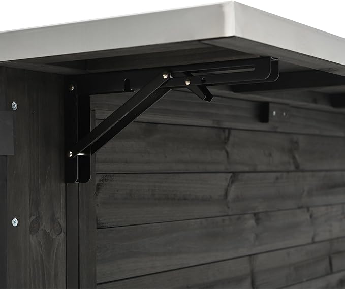 YOPTO Outdoor Kitchen Island Fir Wood Kitchen Island with Stainless Steel Top,Ample Storage Space,Towel and Spice Racks and a Bottle Opener for Outdoor,Black