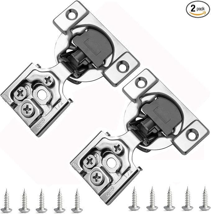 1/2 Inch Overlay Soft Close Cabinet Hinges, 2 Pack Slow Soft Close Hinges for Kitchen Cabinets Satin Nickel Hidden Self Closing Kitchen Cabinet Hinges
