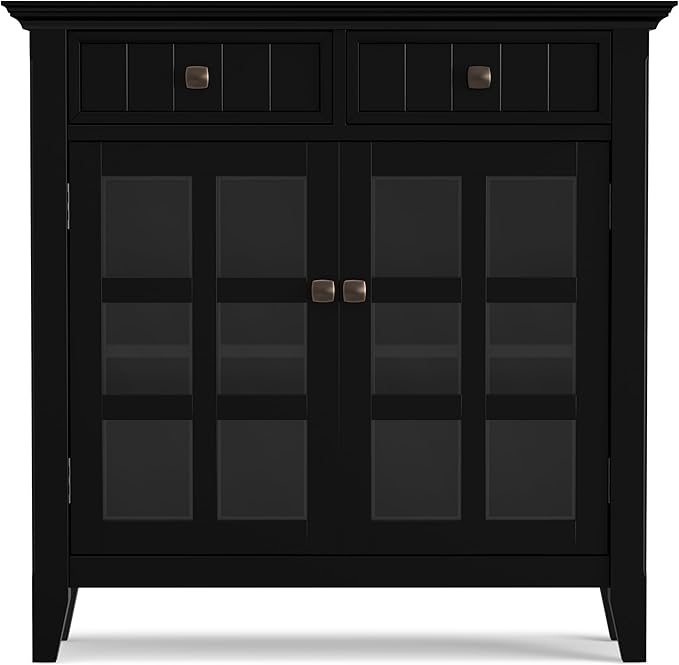 SIMPLIHOME Acadian Storage Cabinet - 36 inch Wide Solid Wood Entryway Storage Cabinet in Black, Transitional Cabinet for Hallway or Living Room with 2 Drawers and Adjustable Shelves