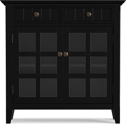 SIMPLIHOME Acadian Storage Cabinet - 36 inch Wide Solid Wood Entryway Storage Cabinet in Black, Transitional Cabinet for Hallway or Living Room with 2 Drawers and Adjustable Shelves