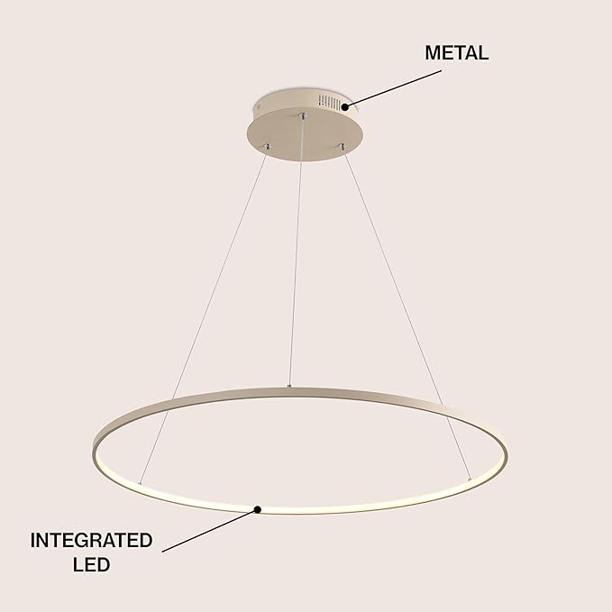 JONATHAN Y 35" Beige Modern Integrated LED Pendant Light, Dimmable Round Hoop Chandelier for Kitchen Island, Dining Room, Adjustable Height Metal Hanging Light (JYL7220H)