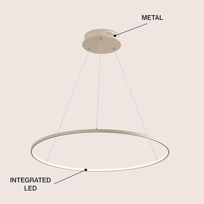 JONATHAN Y 35" Beige Modern Integrated LED Pendant Light, Dimmable Round Hoop Chandelier for Kitchen Island, Dining Room, Adjustable Height Metal Hanging Light (JYL7220H)