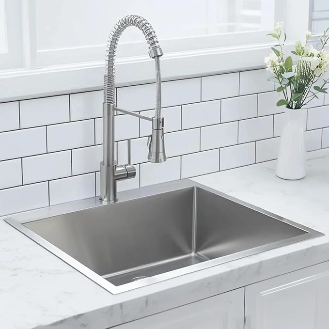 Comllen 22x18 Inch Drop in Kitchen Sink,16 Gauge Topmount RV Small Kitchen Bar Sinks,Stainless Steel Outdoor Prep Single Bowl Workstation Wet Bar Sink