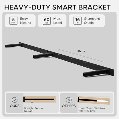 Homeforia 60 inch Wood Floating Shelf, High End Solid Natural Long Wood Shelf for Wall 60 inches, Unfinished Wooden 60inch Large Floating Shelves, Heavy Duty Bracket, 60 X 6.5 X 1.75 in, Set of 2