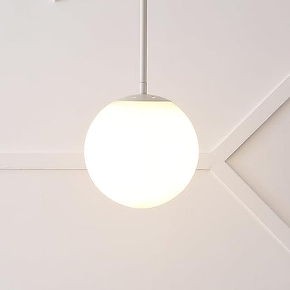 JONATHAN Y 7.75" Almond Modern Globe LED Pendant Light, Industrial Hanging Ceiling Lamp for Kitchen Island, White Glass Globe Shade, LED Bulb Included (JYL9528F)