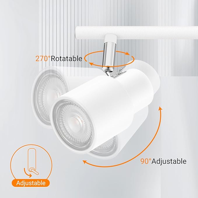 BoostArea LED 4 Light Track Lighting Kit,4 Way Modern Ceiling Lighting, Flexibly Rotatable Industrial Spot Light Head for Kitchen, Living Room, Bedroom, White,GU10 Bulb Not Included