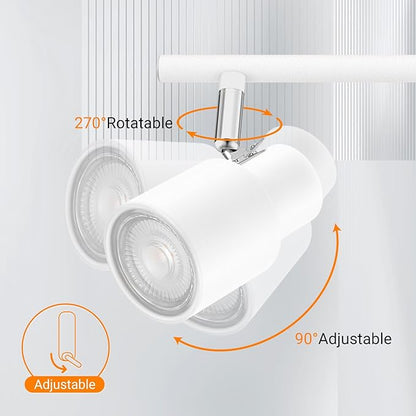 BoostArea LED 4 Light Track Lighting Kit,4 Way Modern Ceiling Lighting, Flexibly Rotatable Industrial Spot Light Head for Kitchen, Living Room, Bedroom, White,GU10 Bulb Not Included