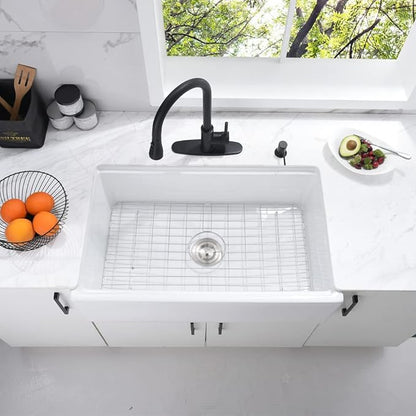30 Inch White Farmhouse Sink Workstation-Bokaiya 30x20 Fireclay Farmhouse Apron Front Kitchen Sink Ledge WorkstationHeavy Porcelain Ceramic Single Bowl Farm Sink with Cutting Board