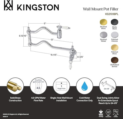 Kingston Brass KS2102BPL Bel Air Wall Mount Pot Filler, Polished Brass