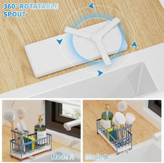Cisily Sponge Holder for Kitchen Sink, Sink Caddy Organizer with High Brush Holder, Kitchen Countertop Organizers and Storage Essentials, Rustproof 304 Stainless Steel (Gray Blue, 9.25″)
