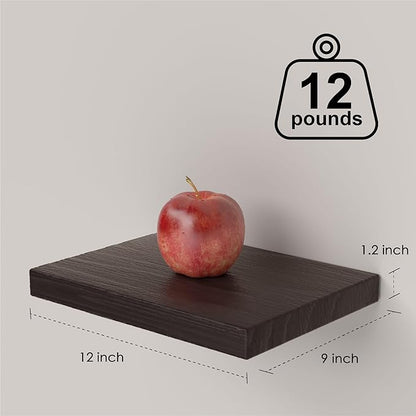 PopiShelves Small Floating Shelves for Wall - 12 x 9 Inch Rustic Brown Shelves for Bedroom, Living Room, Bathroom, Kitchen, Office Decor Set of 3