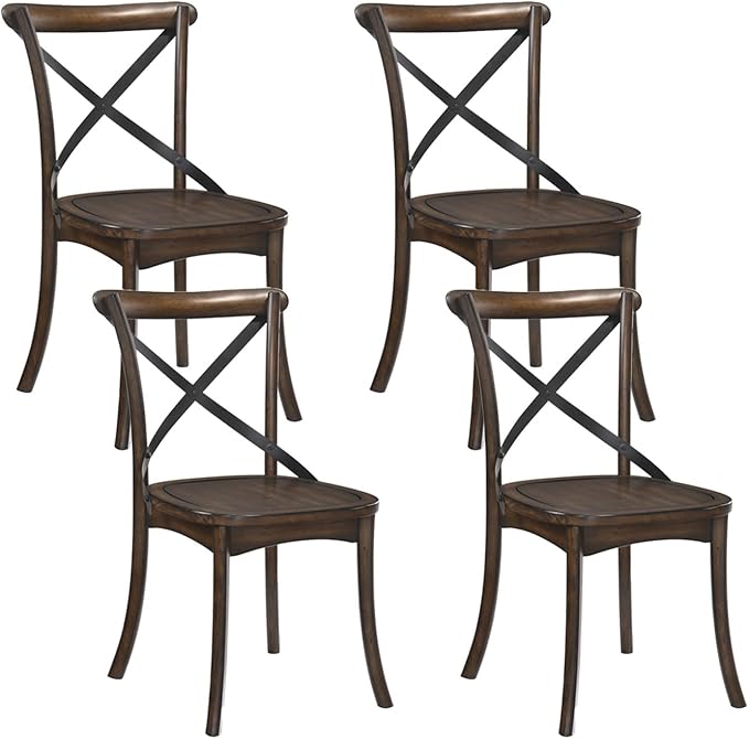 JUSTONE Set of 4 Cross Back Chair, Dining Chair Furniture 2-Pack, Sturdy X-Back Chair Wooden Chairs for Kitchen, Dining Room- Dark Oak & Black