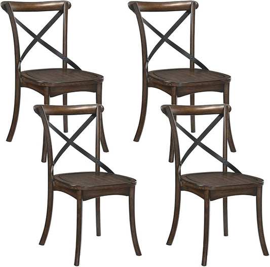 JUSTONE Set of 4 Cross Back Chair, Dining Chair Furniture 2-Pack, Sturdy X-Back Chair Wooden Chairs for Kitchen, Dining Room- Dark Oak & Black