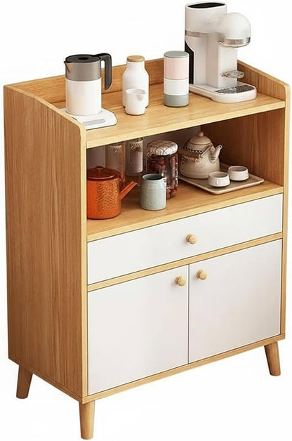 Kitchen Coffee Bar Cabinet Home Island with Storag Buffet Sideboard with 2 Doors and Open Storage Shelf for Living Room Corner Small Space Oak