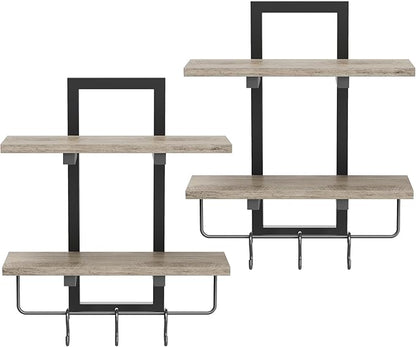 Creso hom Floating Shelves, 15" Wall Shelf Set of 2, Hanging Bathroom Shelves 2-Tier, Wall Mounted Storage Shelves, for Living Room Bedroom Bathroom Kitchen Office Coffee Bar, Greige