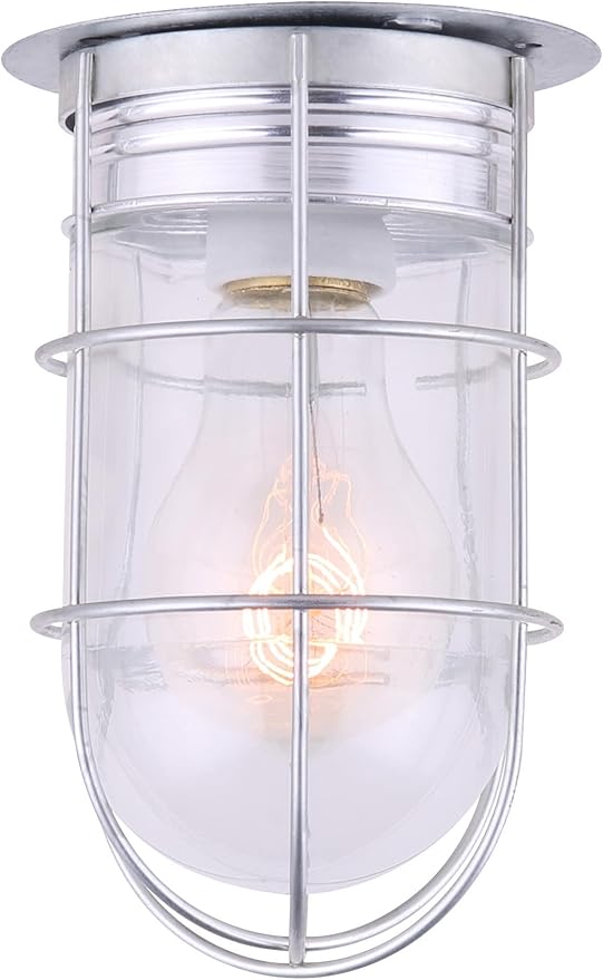 Canarm Outdoor Silver Barn Light, Industrial Wall or Ceiling Mount Sconce, 7-Inch Damp Rated Fixture for Porch, Patio, or Entryway