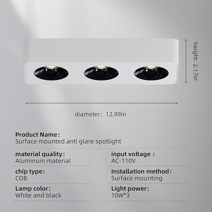 JAYMP Rectangular Modern LED Ceiling Spotlight 3000K Dimmable White Surface Mount Focus Down Light for Living Room Hallway Laundry Room (White, Triple Lamp)