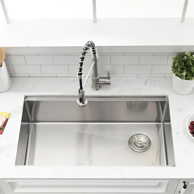32 Inch Undermount Kitchen Sink Workstation - SZBAQTM 32x18 Inch Stainless Steel Undermount Sink Single Bowl 10'' Deep Handmade Kitchen sink with Cutting Board& Strainer