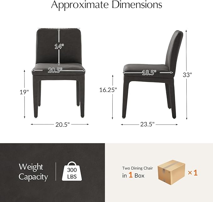 HULALA HOME Faux Leather Dining Chairs Set of 2, Morden Kitchen Chairs with Thick Cushion and Solid Wood Frame, Upholstered Accent Side Chair for Kitchen Dining Living Room Restaurant, Charcoal