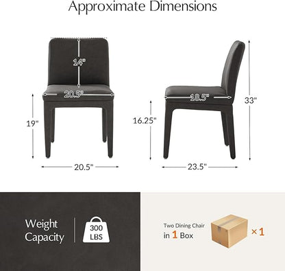 HULALA HOME Faux Leather Dining Chairs Set of 2, Morden Kitchen Chairs with Thick Cushion and Solid Wood Frame, Upholstered Accent Side Chair for Kitchen Dining Living Room Restaurant, Charcoal