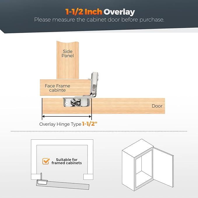 Home Expert 36 Pack (18 Pairs) 1-1/2" Overlay Soft Close Cabinet Hinges, Satin Nickel Stainless Steel Concealed Hinges with 3D Self-Closing for Face Frame Doors & Kitchens