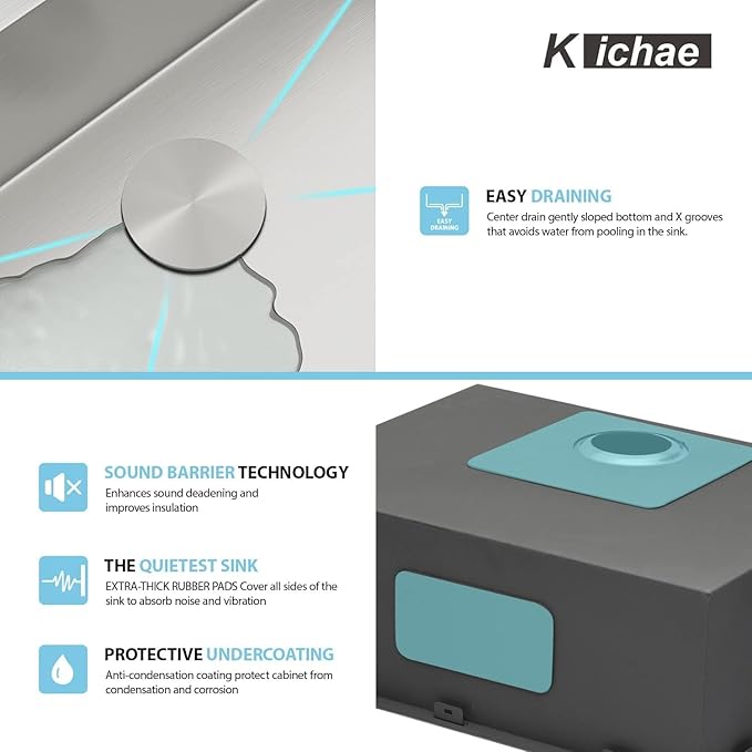 Kichae 28 Drop in Kitchen Sink - 28x22 Inch Kitchen Sink Drop in 16 Gauge Stainless Steel Single Bowl Handmade Topmount Basin with Drain Strainer