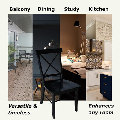 Set of Two X-Back Dining Chairs, Black