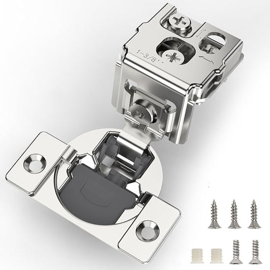 Furniware 30 Pieces 1-3/8 inch Overlay Soft Close Cabinet Hinges for Face Frame Cabinet, Stainless Steel, 105° Opening Angle, Concealed Self Closing Door Hinges- 3 Way Adjustment