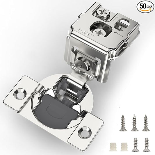 Furniware 50 Pieces 1-3/8 inch Overlay Soft Close Hinges for Kitchen Cabinet Hinges Satin Nickel Hidden Hinges Soft Closing Cabinet Hinges Stainless Steel Concealed Hinge self Closing 105 Degree