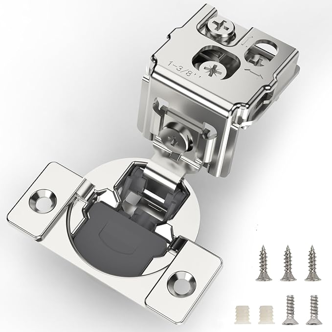 Furniware 20 Pieces 1-3/8 inch Overlay Soft Close Cabinet Hinges for Face Frame Cabinet, Stainless Steel, 105° Opening Angle, Concealed Self Closing Door Hinges- 3 Way Adjustment