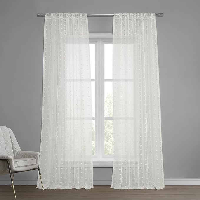 HPD Half Price Drapes Patterned Faux Linen Sheer Curtains For Living Room 50 X 84 (1 Panel), Rod Pocket Window Curtains for Bedroom, Strasbourg Dot