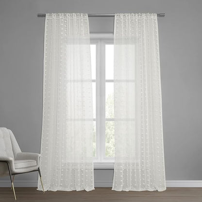 HPD Half Price Drapes Patterned Faux Linen Sheer Curtains For Living Room 50 X 84 (1 Panel), Rod Pocket Window Curtains for Bedroom, Strasbourg Dot