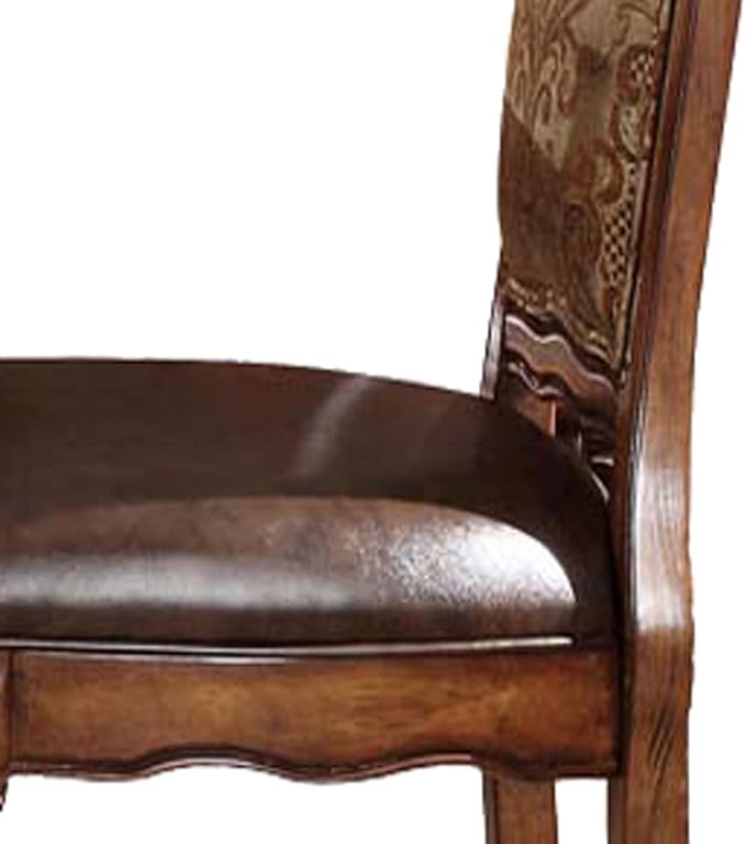 Beige and Cherry Oak Counter Height Chairs Set of 2 Vintage Wood Fabric Elegant Design with Front Legs Claw Feet Dining Tables & Kitchen Islands Addition