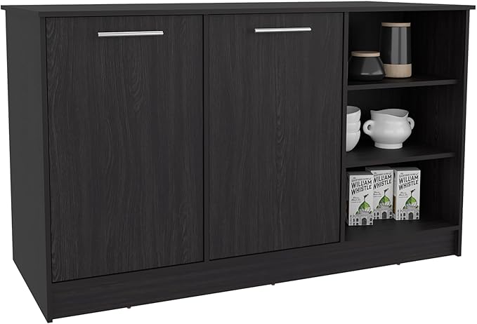 GOWE Kitchen Island Two Cabinets, Three Open Shelves