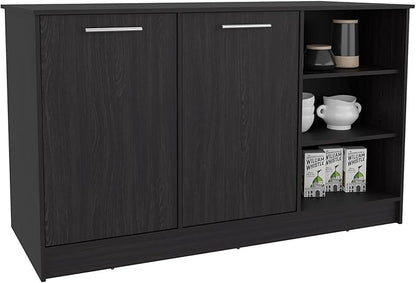 GOWE Kitchen Island Two Cabinets, Three Open Shelves