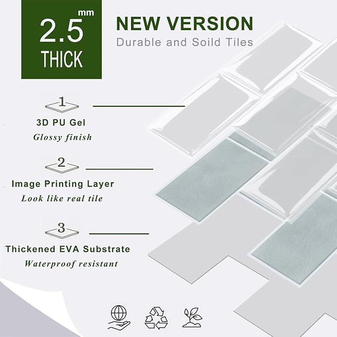 STICKGOO 10-Sheet Subway Tile Peel and Stick Backsplash, Self Adhesive Vinyl Wall Tiles, Stick on Backsplash for Kitchen and Bathroom(Thicker Design)