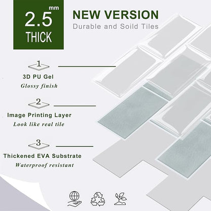 STICKGOO 10-Sheet Subway Tile Peel and Stick Backsplash, Self Adhesive Vinyl Wall Tiles, Stick on Backsplash for Kitchen and Bathroom(Thicker Design)
