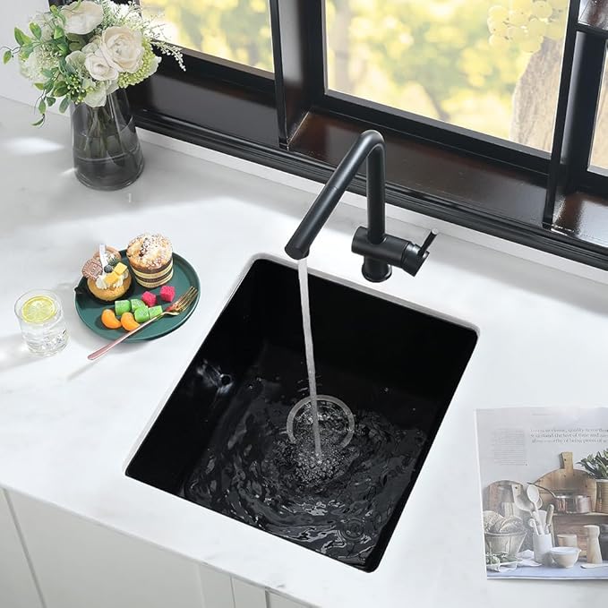 17 Inch Bar Sink Undermount Black-iAnomla 17x17 Undermount Bar Sink Bar Prep Sink Black Quartz Sink Wet Bar Single Bowl Kitchen Sink Small Rv Kitchen Sink with Bottom Grid