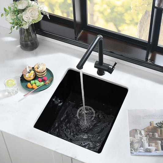 17 Inch Bar Sink Undermount Black-iAnomla 17x17 Undermount Bar Sink Bar Prep Sink Black Quartz Sink Wet Bar Single Bowl Kitchen Sink Small Rv Kitchen Sink with Bottom Grid