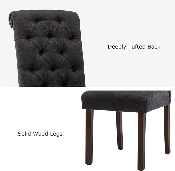 Tufted Dining Chairs Set of 4, Upholstered Parsons Dining Room Chairs, Fabric Kitchen Side Chair with Wood Legs, Black
