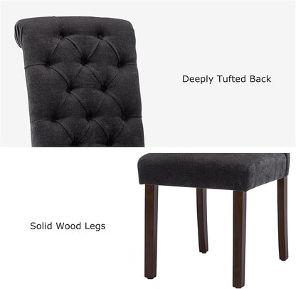Tufted Dining Chairs Set of 4, Upholstered Parsons Dining Room Chairs, Fabric Kitchen Side Chair with Wood Legs, Black
