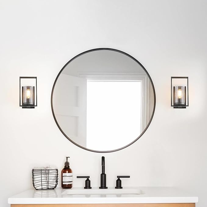 Wall Sconces Lighting, 1-Light Bathroom Vanity Wall Light Fixtures with Seeded Glass, Rustic Wall Sconce Lights for Bedroom, Living Room, Brushed Aged Silver Finish
