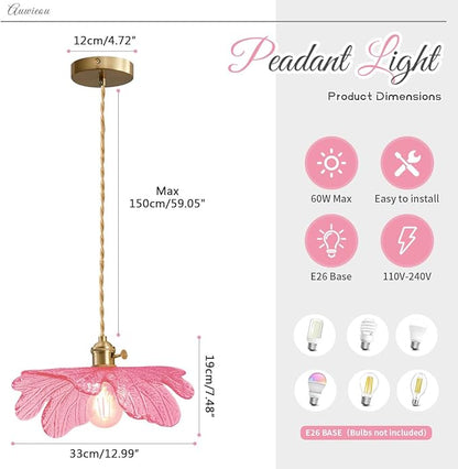 Pink Glass Pendant Lights Fixtures Flower Hanging Ceiling Light Girls Room Mid Century Pendant lamp Gold Chandelier for Kitchen Island Dining Room Foyer Cafe