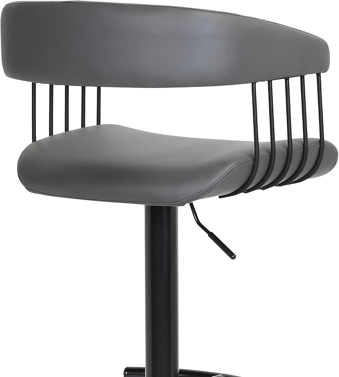 Armen Living Calista Adjustable Height Mid Century Modern Swivel Bar Stool for Kitchen Island Counter in Gray Faux Leather with Black Metal